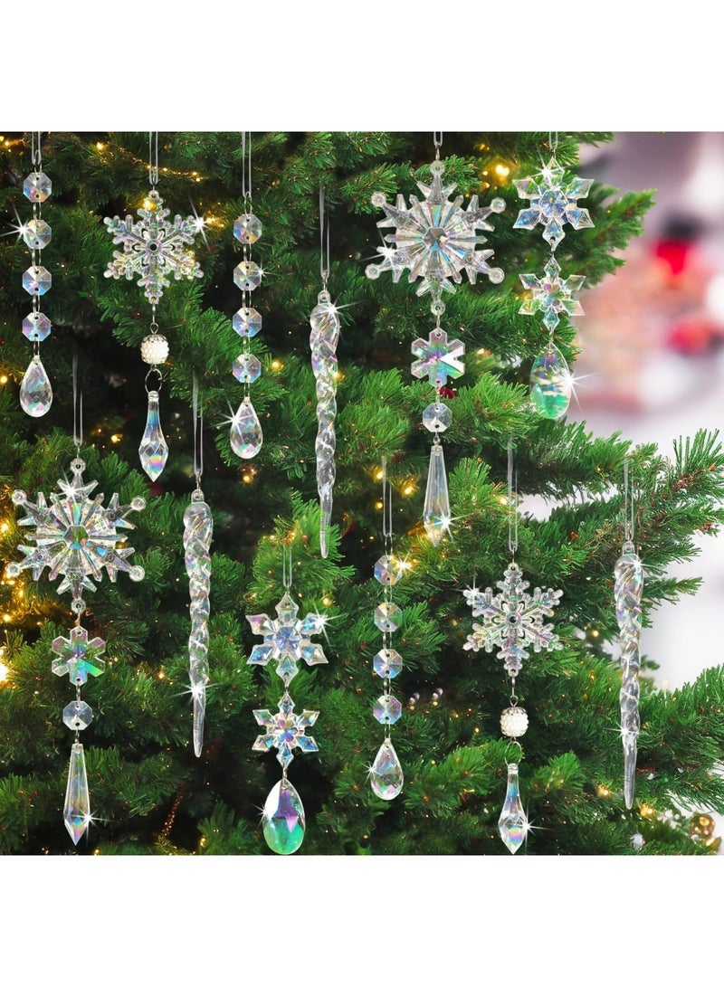 SYOSI 18 قطعة زينة شجرة عيد الميلاد زينة كريستالية - زينة كريستالية على شكل ثلج متدلية من الأكريليك لشجرة عيد الميلاد لاحتفالات الشتاء ورأس السنة الجديدة - Image 3